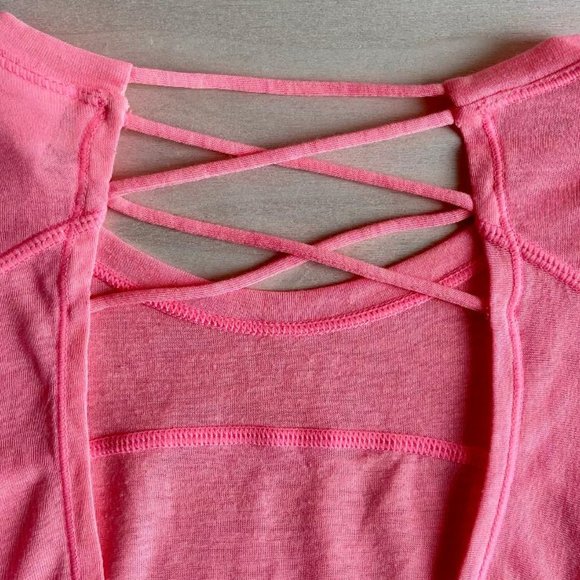 Zella Girl Pink Open Strappy Back Three-Quarter Sleeve Top - Picture 5 of 8
